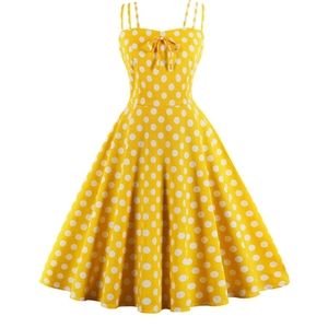 Women Vintage dress yellow Cocktail Party Swing